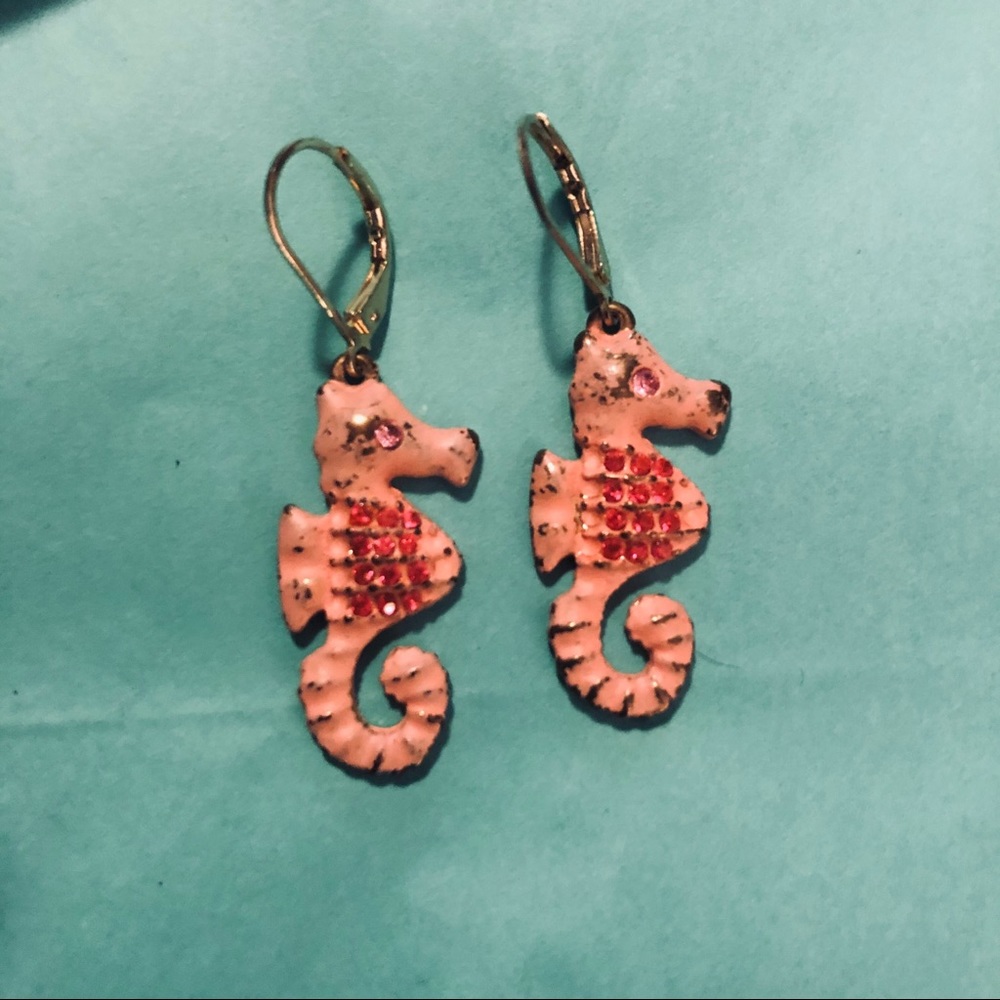 LAILA ROWE Seahorse Metal Earrings & Jewelry Bag!